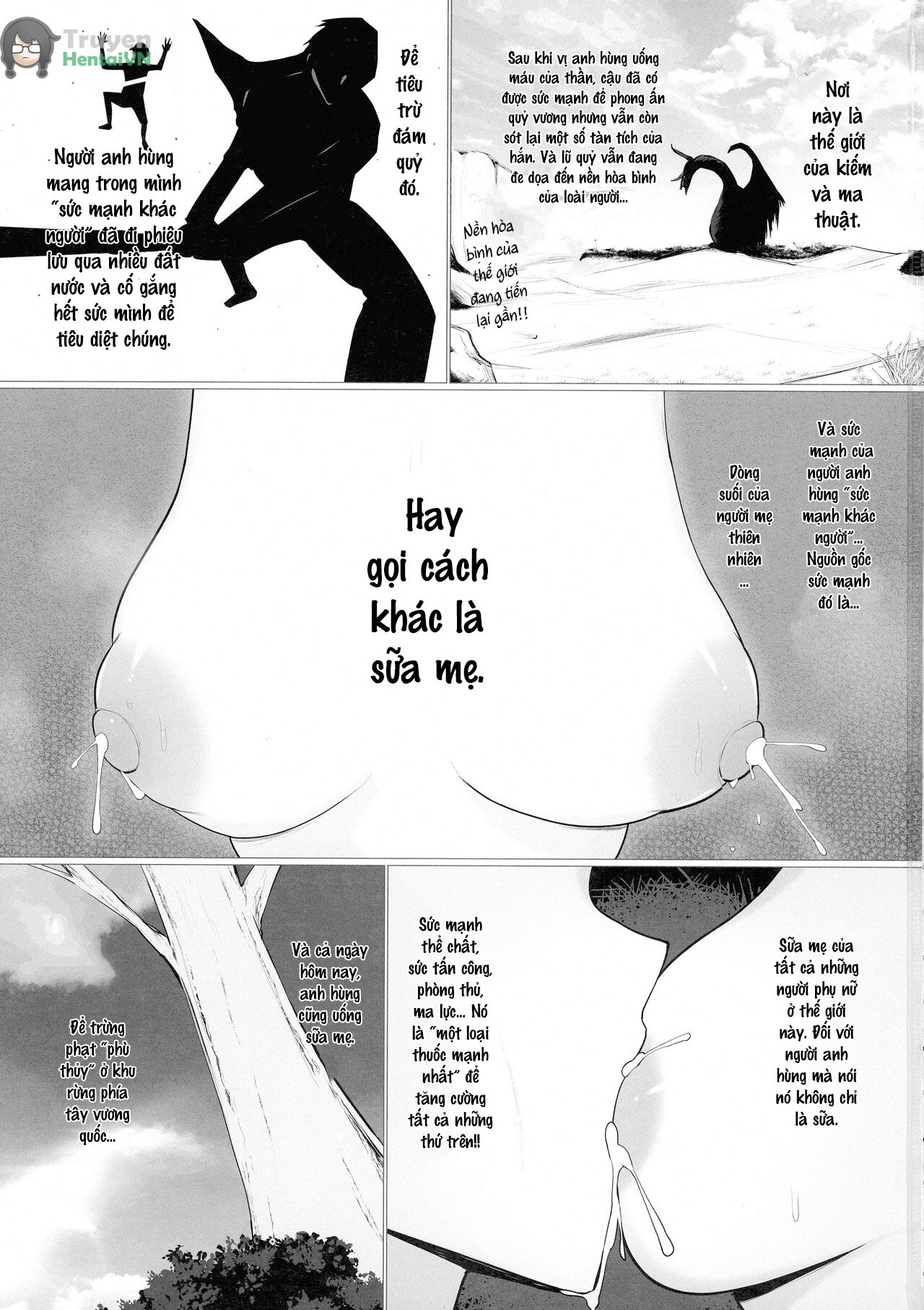 Đọc truyện hentai Deka Nyuu darake no Fantasy -Milk o Sui Makuru Yuusha no Hanashi - Oneshot
