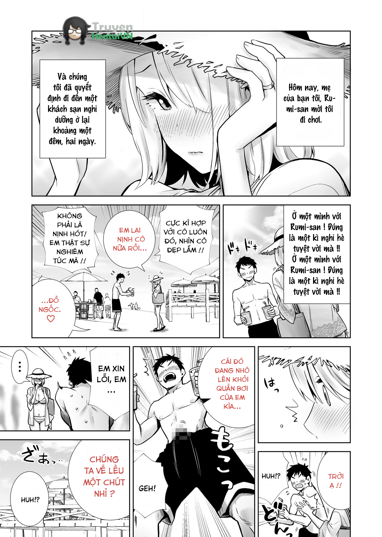 Đọc truyện hentai Tomodachi no Mama ga Boku no Dekachin de Ikimakutta Kaisui Yokujou - Oneshot
