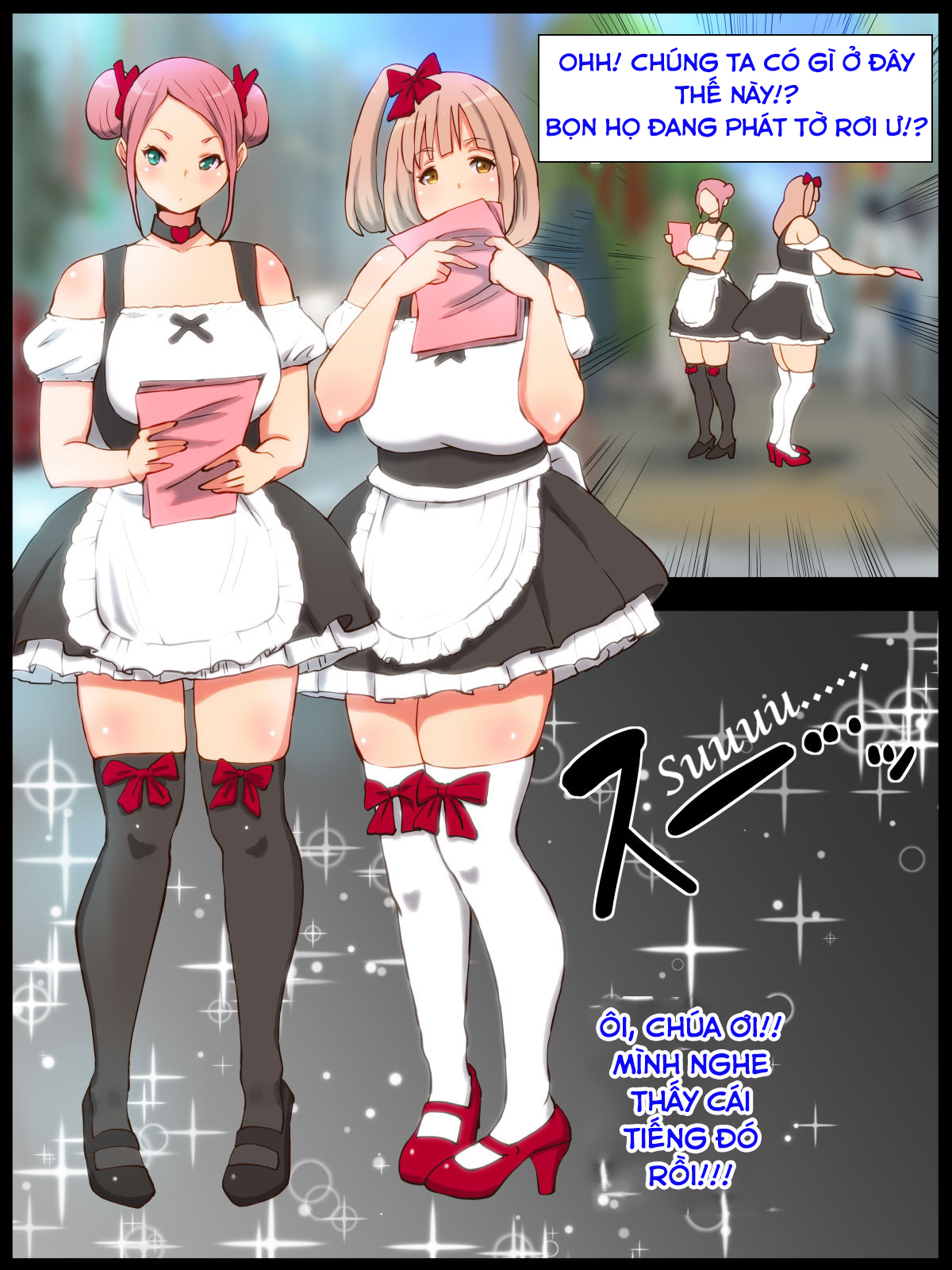 Đọc truyện hentai Những Cái Lồn Múp Và Chàng Trai Số Hưởng! - Part 4: 3somes cùng hai em hầu gái dú to dâm đãng chuyên chăm sóc cặc cho master