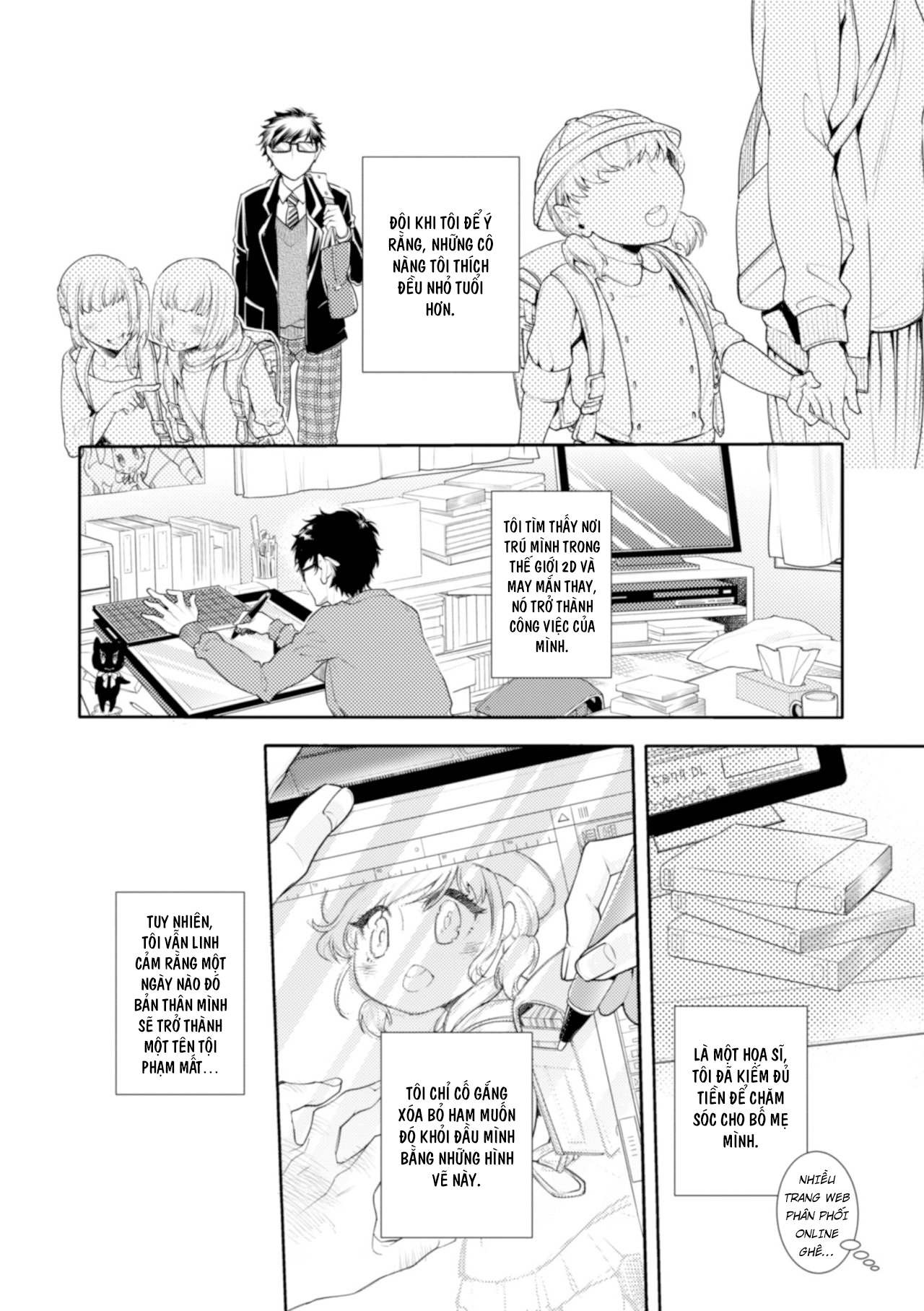 Đọc truyện hentai Lolicon Doutei Ero Mangaka-kun, Kinjo no Jojifuku Kita Yabai Mesu Onii-san ni Semarareru - Oneshot