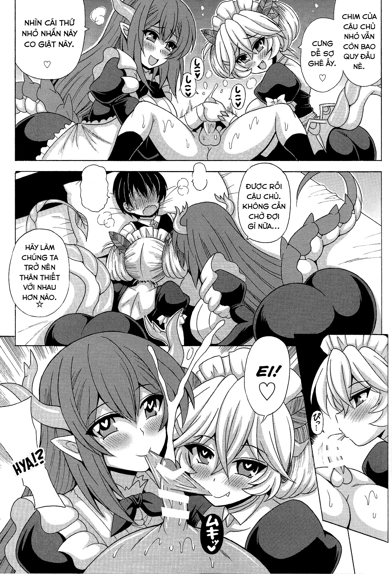 Đọc truyện hentai Cậu chủ nhỏ trai zin và lần đầu của những cô hầu rồng - Oneshot