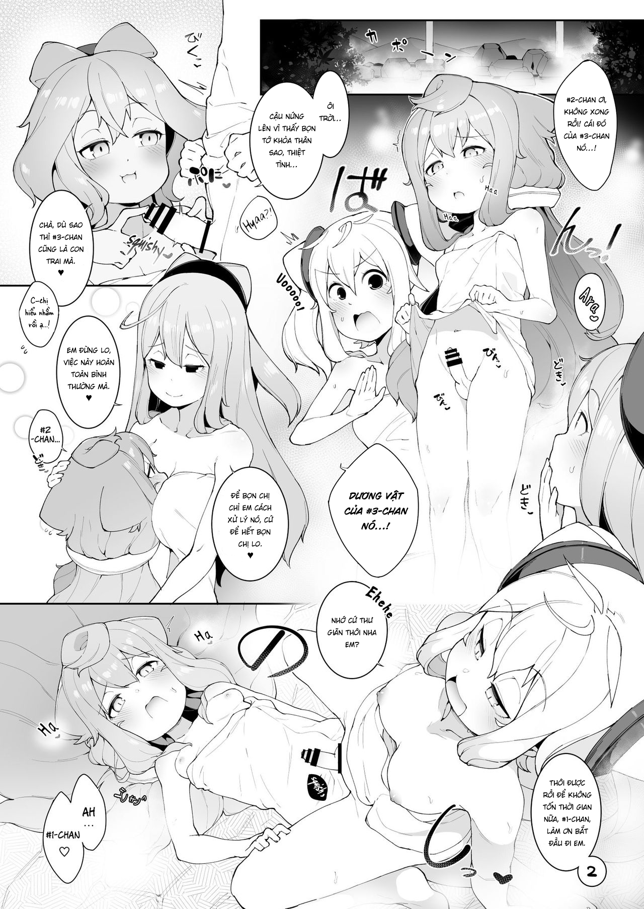 Đọc truyện hentai Onsen de 3-gou-kun ga Onee-san-tachi to Seiteki ni Hakadorimakuru Hon - Oneshot