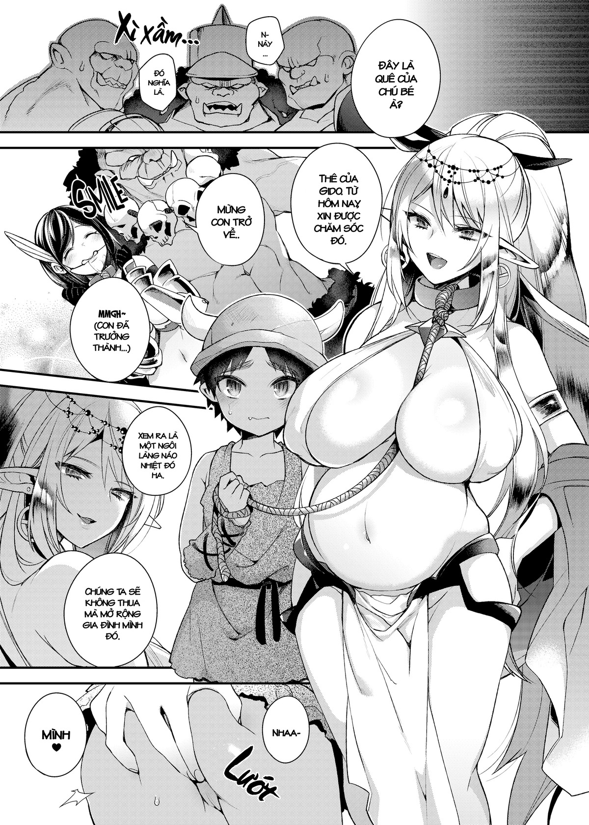 Đọc truyện hentai Hitonarazaru Oyomesama (Trọn bộ) - Chap 1: Shota Orc-kun wa Elf no Ohimesama o Jouzu ni Haramaserareru kana?